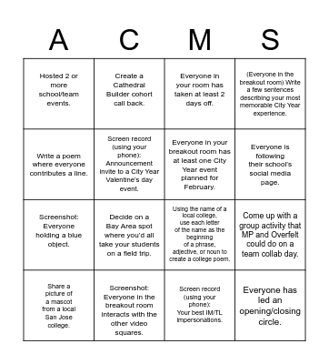 Cathedral Builders Coordinator Role Collab Bingo Card