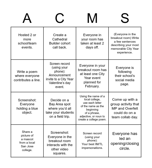 Cathedral Builders Coordinator Role Collab Bingo Card