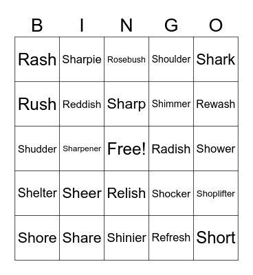 SH + R Bingo Card