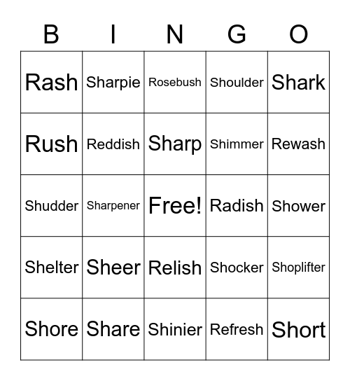 SH + R Bingo Card