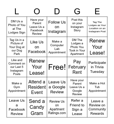 The Lodges Bingo Card