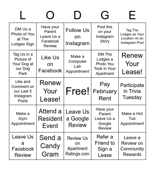 The Lodges Bingo Card