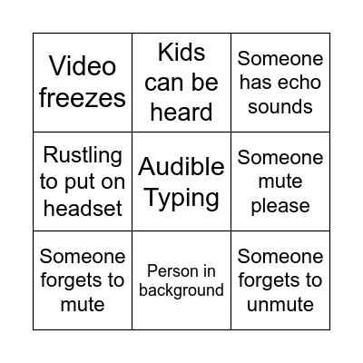Remote Meeting Bingo Card