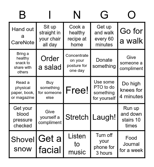 February Wellness Bingo Card