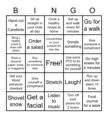 February Wellness Bingo Card