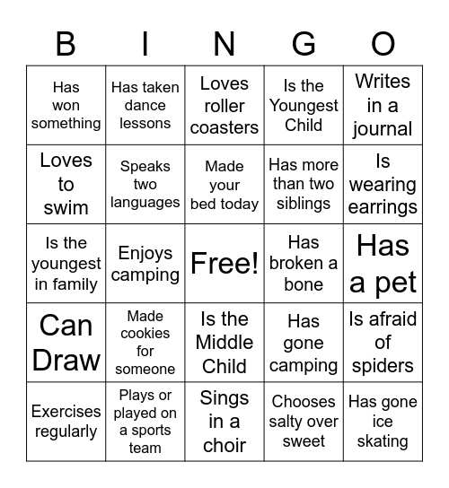 Get to Know You Bingo Card