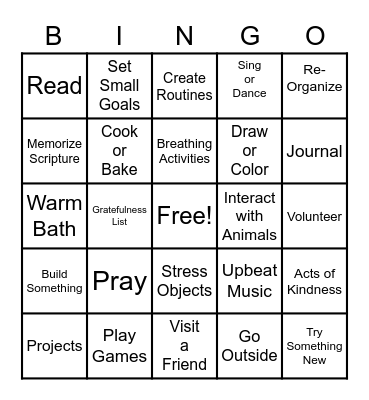 Positive Mental Health Activities Bingo Card
