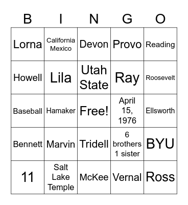 Geneology Bingo Card