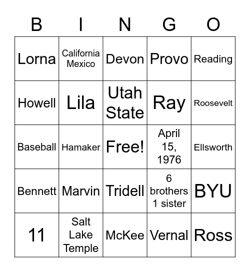Geneology Bingo Card