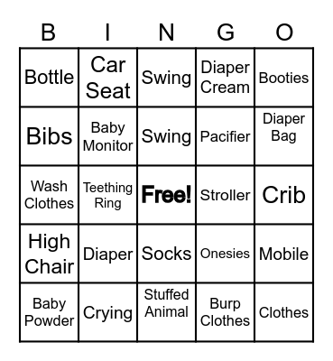 Baby Liam Bingo Card