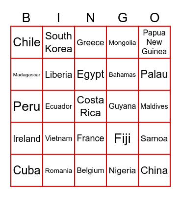 Around the World Bingo 2 Bingo Card