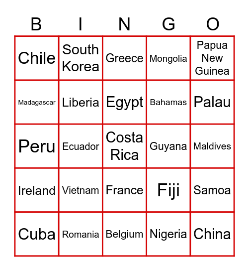 Around the World Bingo 2 Bingo Card