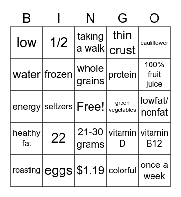 Healthy Food You ENJOY Bingo Card