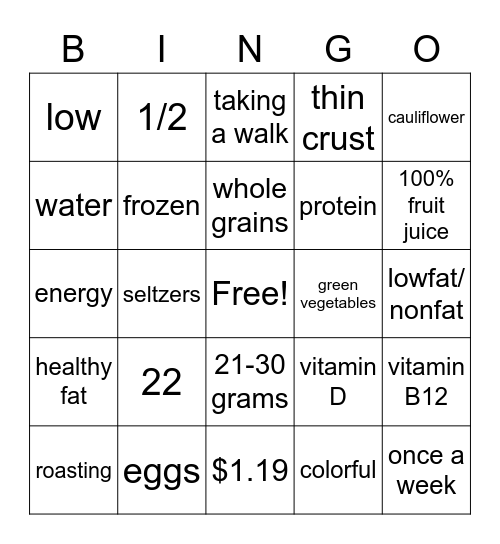 Healthy Food You ENJOY Bingo Card