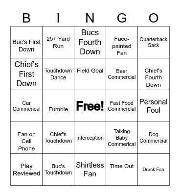 Superbowl 2021 1st Quarter Bingo Card