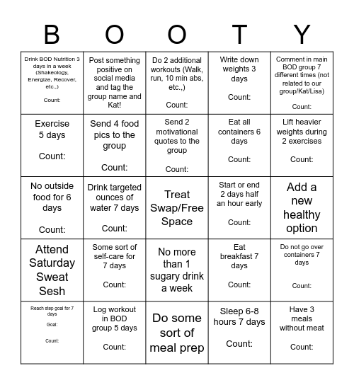 The Booty Bunch! Bingo Card