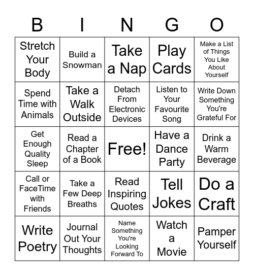 Self-Care Bingo Card