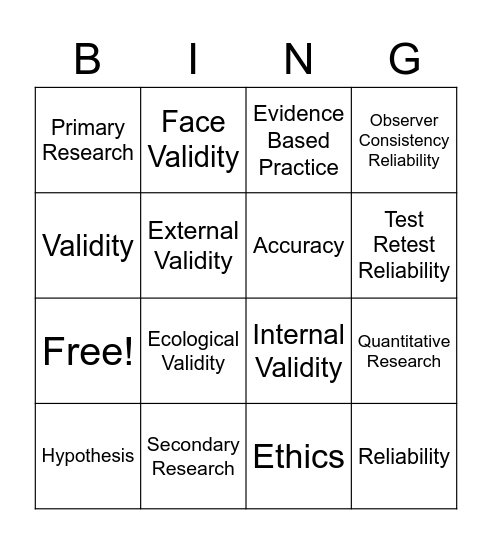 Unit 9 Starter Bingo Card