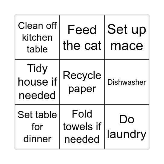 Afternoon routine Bingo Card