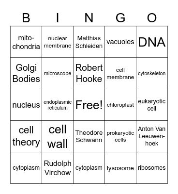 cells Bingo Card