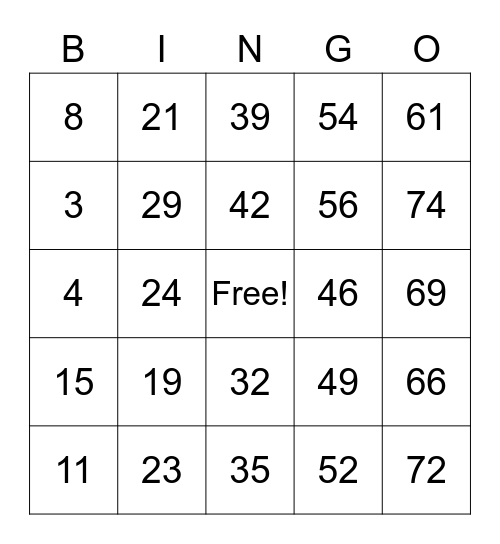 Senior Center Phone Bingo Card
