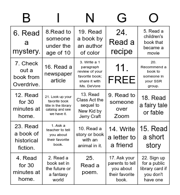 "We Love Books" Bingo! Bingo Card