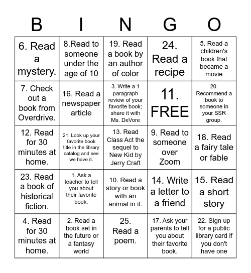 "We Love Books" Bingo! Bingo Card