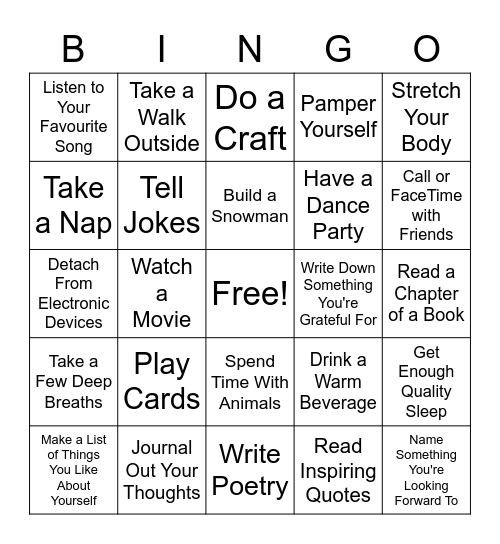 Self-Care Bingo Card