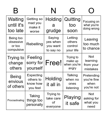 Get Out of Your Own Way Bingo Card