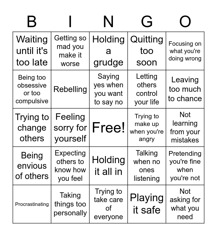 Get Out of Your Own Way Bingo Card