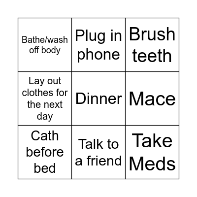 Evening routine Bingo Card