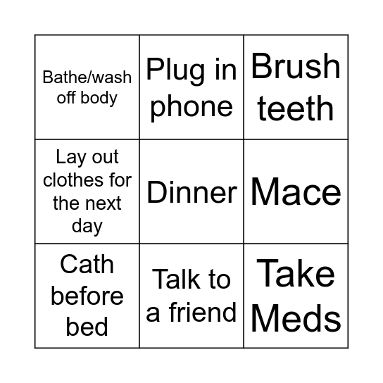 Evening routine Bingo Card
