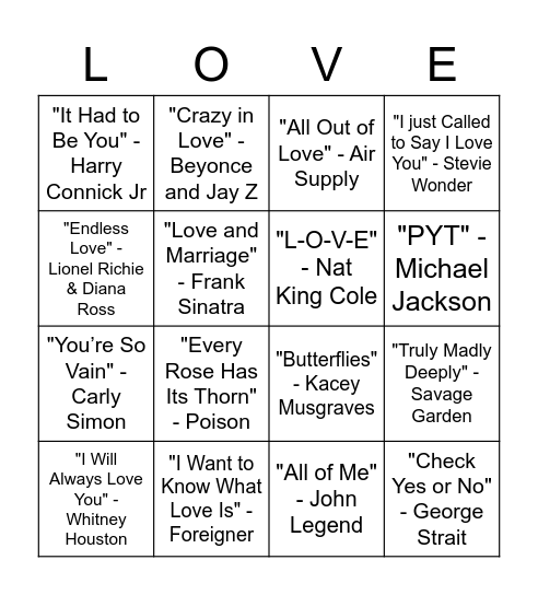 Name That Tune Bingo Card