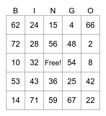 Senior Center Phone Bingo Card