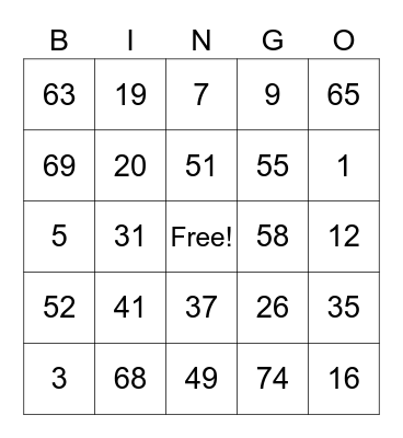Senior Center Phone Bingo Card