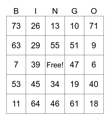 Senior Center Phone Bingo Card