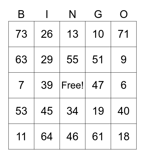 Senior Center Phone Bingo Card