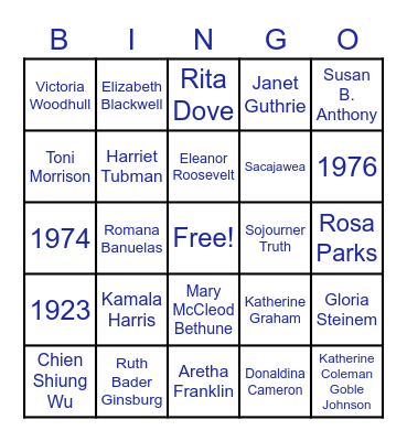 Women's History Trivia Bingo Card
