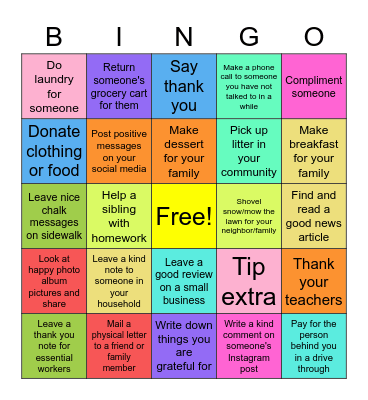 Kindness Acts Bingo! Bingo Card