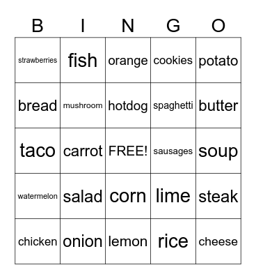 Food Bingo Card