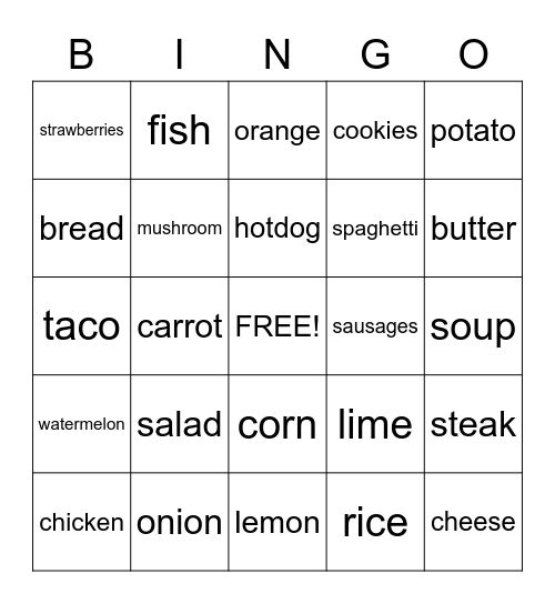 Food Bingo Card