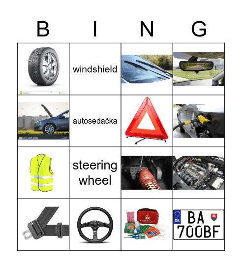 Časti vozidla Bingo Card