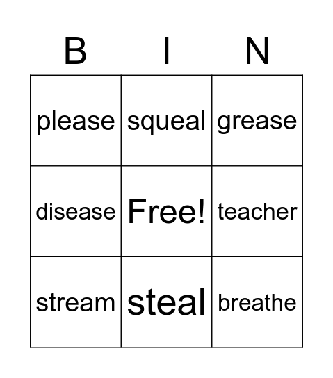 ea says long e Bingo Card