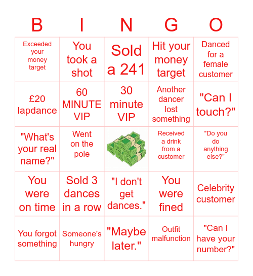 S T R I P C L U B Bingo Card