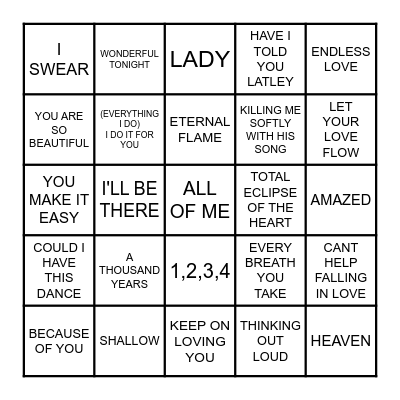 LOVE SONGS Bingo Card