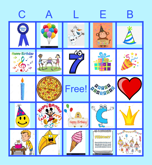 Caleb's 7th Birthday Bingo Card