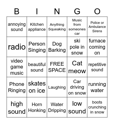 Sound Scavenger Hunt Bingo Card