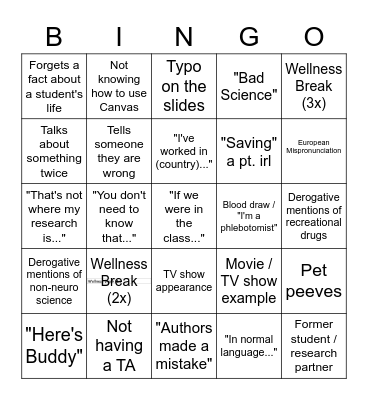 PJ's Bingo Card