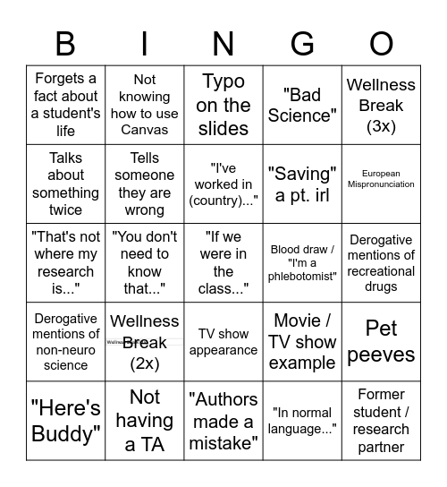 PJ's Bingo Card