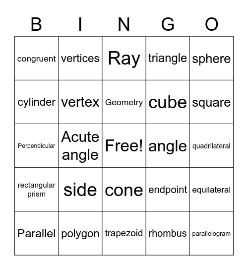 Geometric Terms Bingo Card